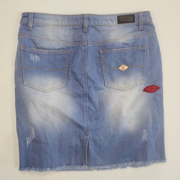 Womens  Blue Jean Skirt XL Patch Red Jeans NYC - Picture 7 of 10